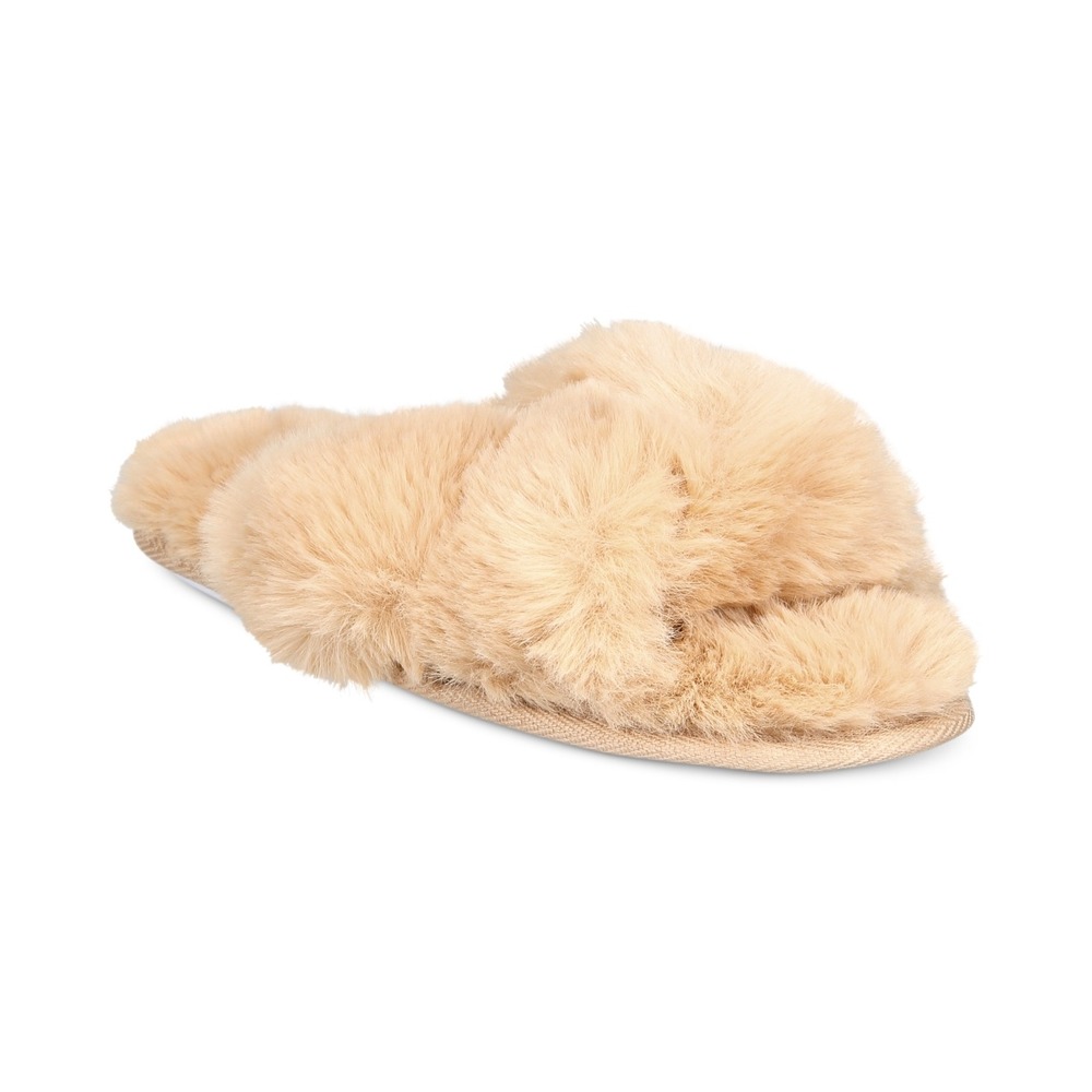 Jenni Women's Faux-Fur Solid Crossband Slippersโ - Size S (5-6)